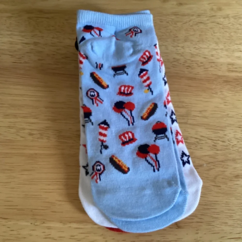 9 Pairs 4th of July Low Cut Socks Shoe Size 4-10 for sale